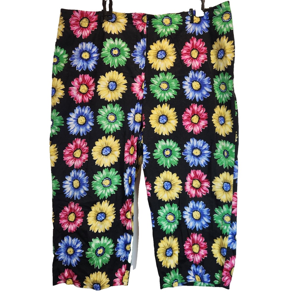 Spencer Jeremy Floral Capri Pants Women`s Size 22 Black Daisy Sunflower 90s